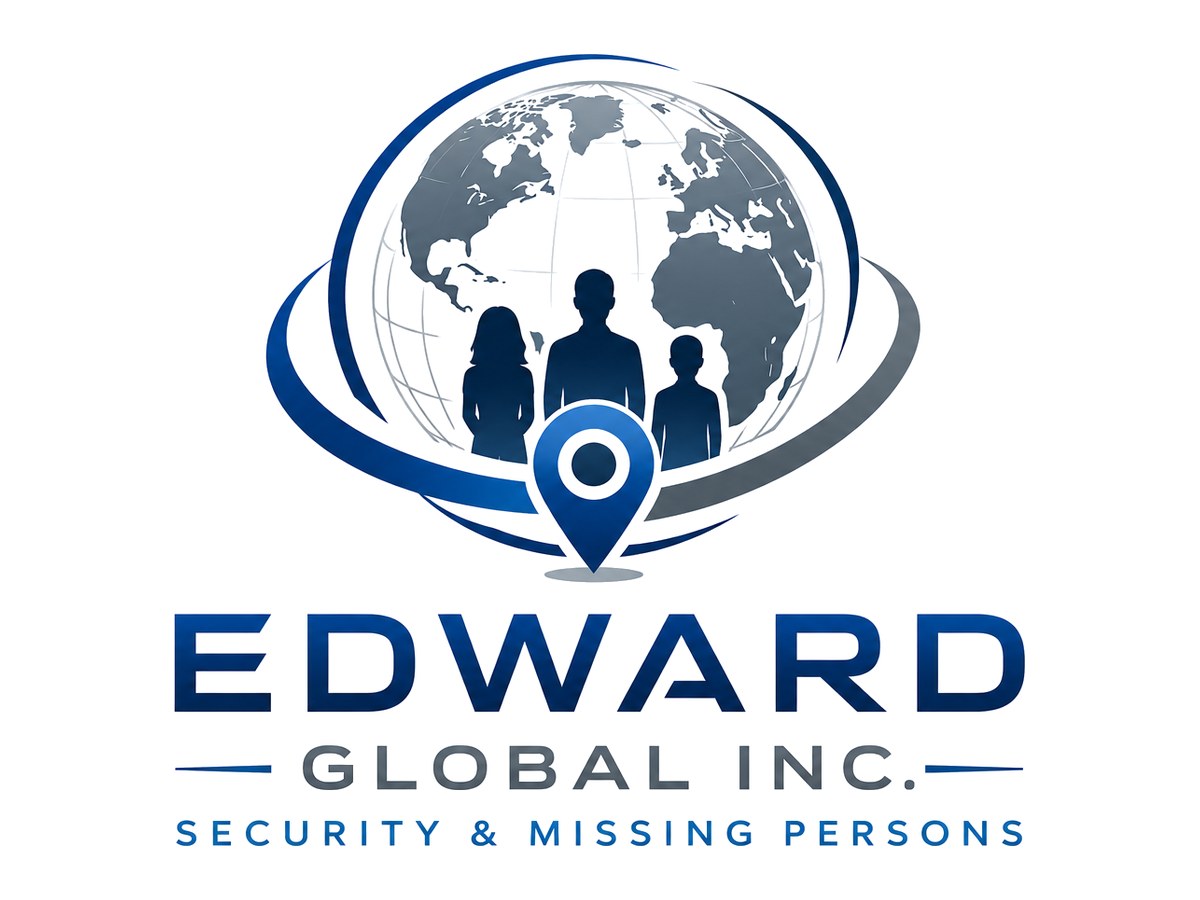 Logo concept for Edward Global Inc. showing a family and a location pin in front of a globe